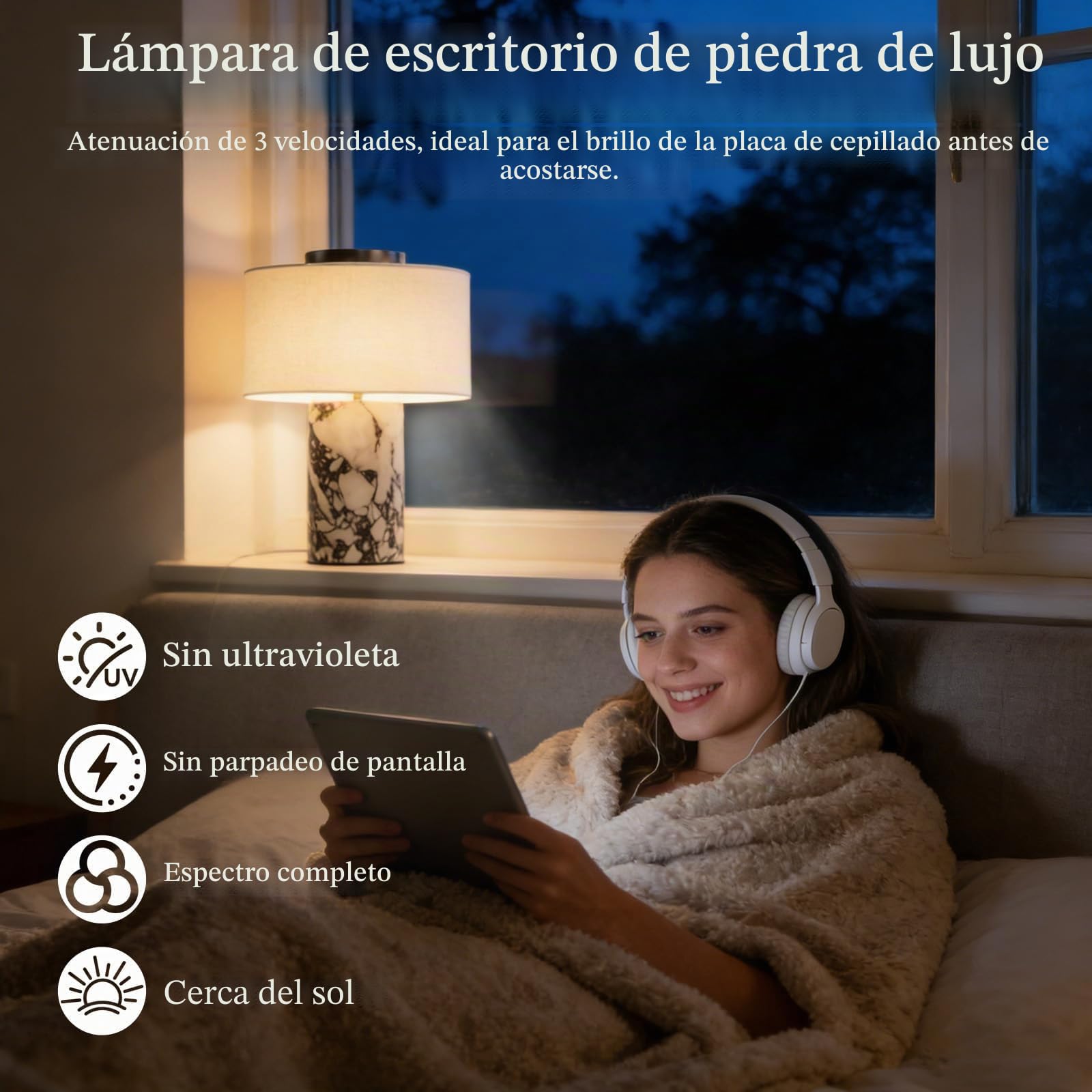Lámpara de mesa de mármol regulable al tacto, luz nocturna de mármol de piedra recargable con pantallas de lámpara de lino de alta gama, forma cilíndrica para mejoras en el hogar #03 Travertine Style