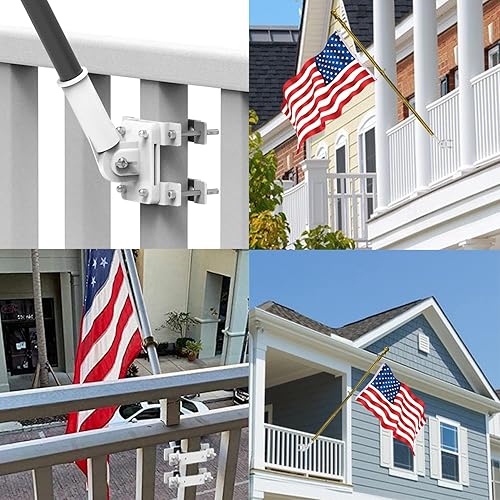 Miniatura 2 de Soporte para asta de bandera sin perforación, apto para barandilla de balcón, soporte para asta de bandera perfecto para porche y valla, se adapta a