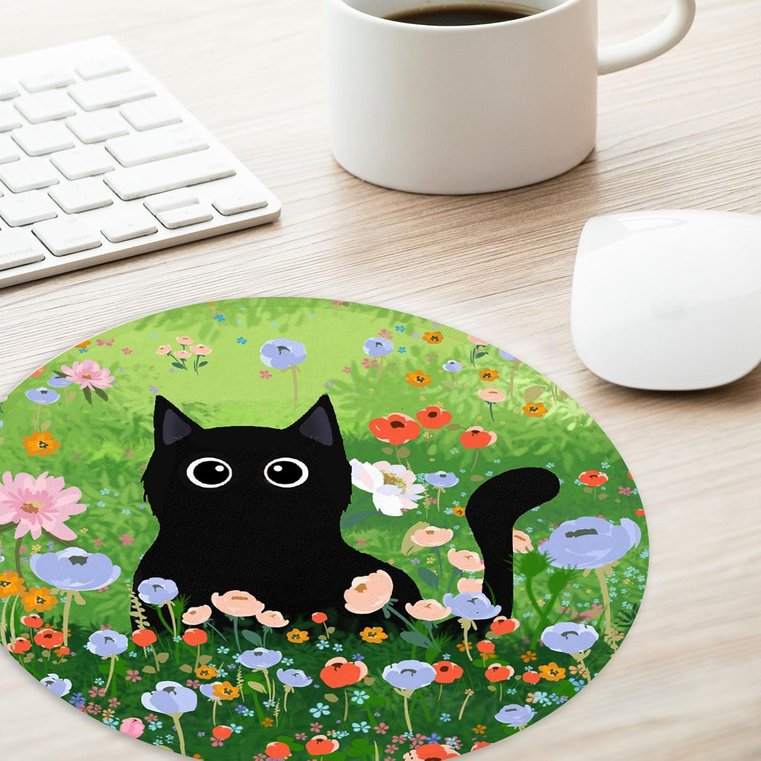 Black cat Round Mouse Pad,Funny Small Mouse Pad with Non-Slip Rubber Base,Mouse Mat,Home Office Decor Desk Accessories,8.7inch Round Mouse Pad 1 image 5