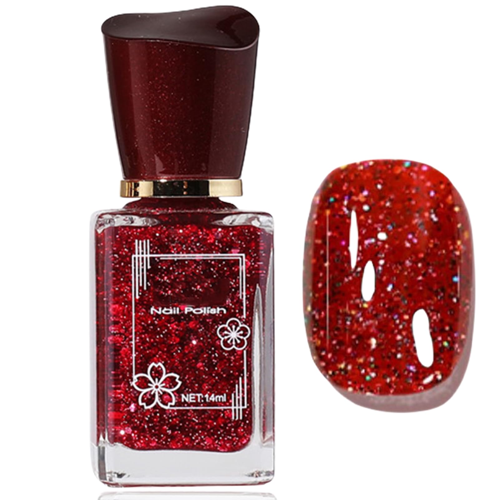 Red Reflective Quick Dry Iridescent Sparkle Gel Nail Polish - Bright Red, 14ML