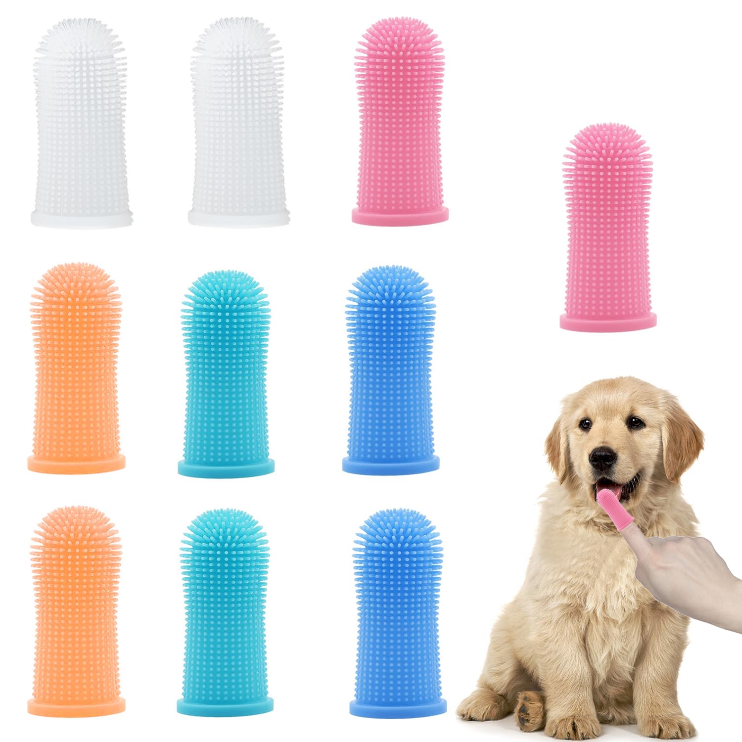 iCovalescent 10Pcs Dog Toothbrush, 360º Dog Finger Toothbrush, Silicone Pets Teeth Cleaning Toothbrush Kit