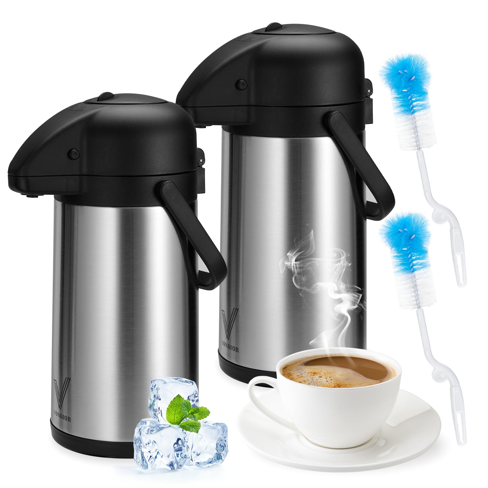 85 oz (2.5L) Coffee Carafe with Pump, 2Pcs Insulated Stainless Steel Coffee Dispenser, Coffee Carafes for Keeping Hot/Cold, Hot Beverage Dispenser for Party