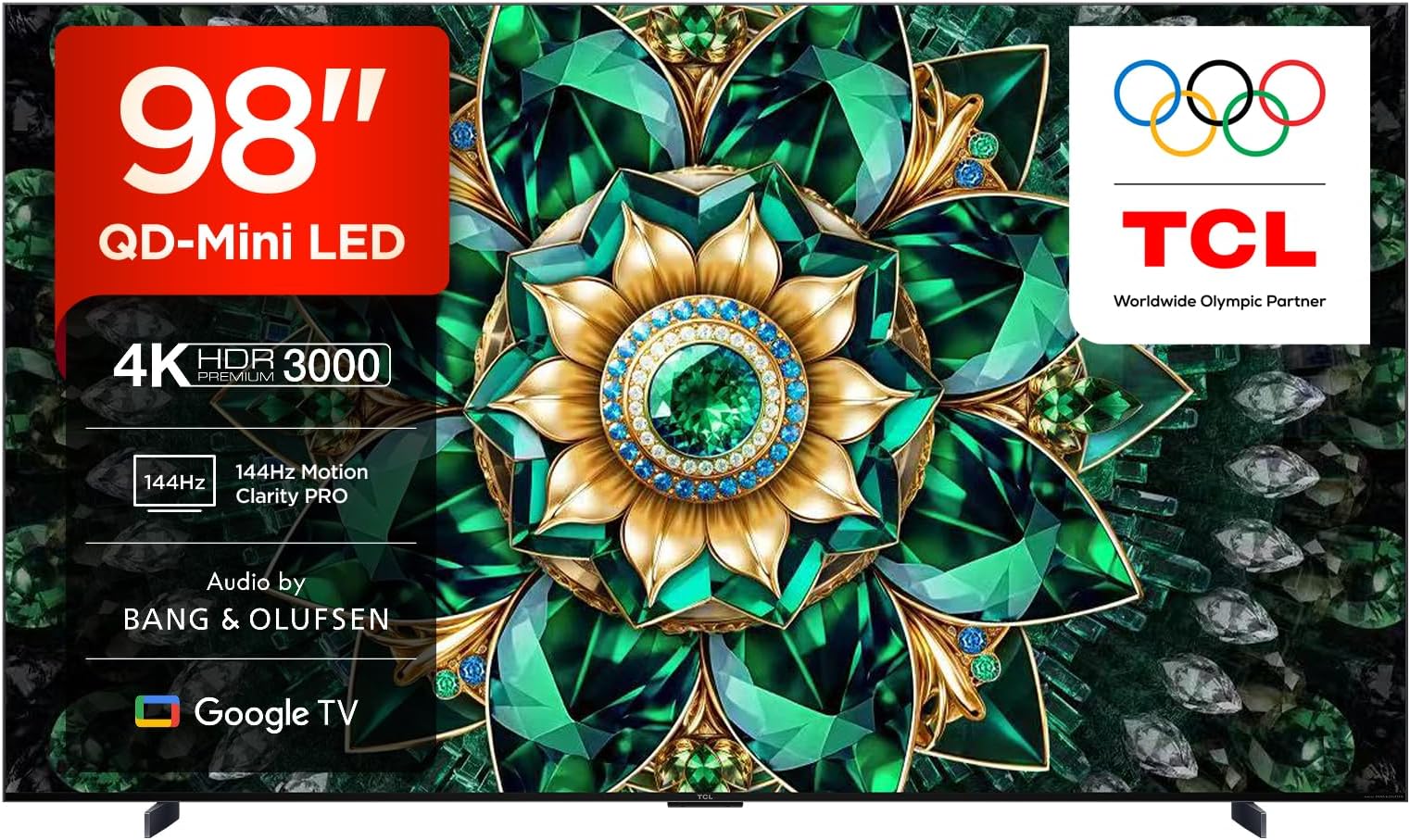 TCL 98Q7C-UK QD-Mini LED TV, 4K HDR Premium 2600, Smart TV Powered by Google TV (Dolby Vision IQ & Atmos, HVA Panel, Audio by Bang & Olufsen, 144Hz Motion Clarity Pro)