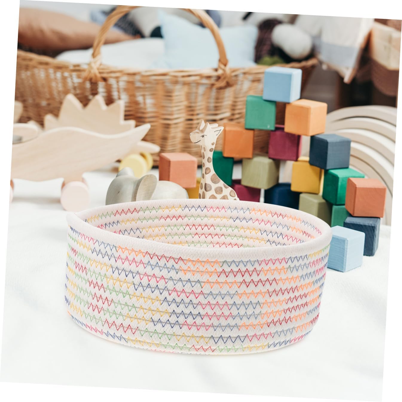 Cotton Rope Storage Basket Woven Organizer for Home Tabletop Sundries Bin Handles for Toys and Snacks Household Storage Solution