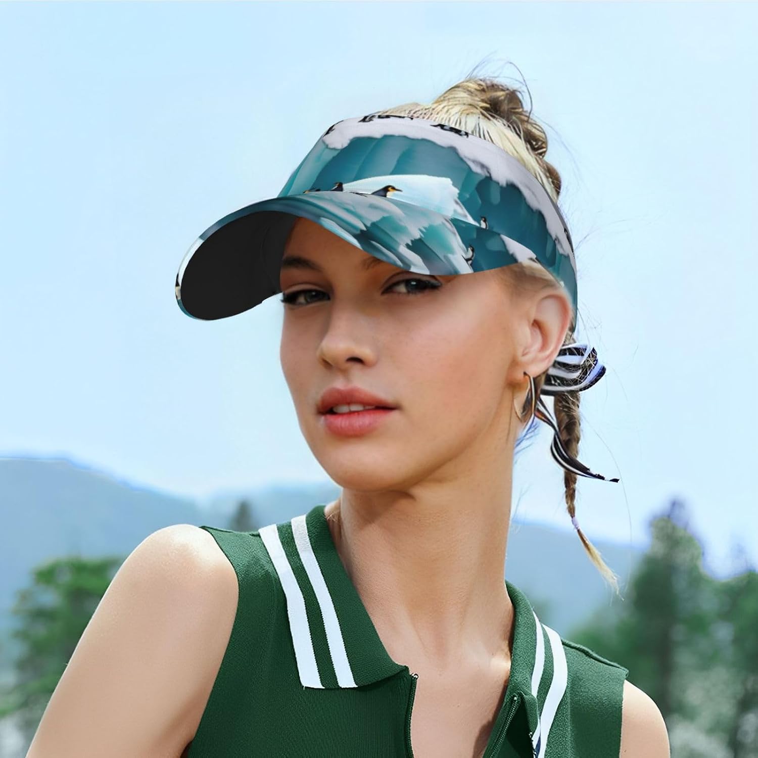 Penguins On The Iceberg Print Foldable Sun Visor Hat Lightweight Adjustable Sun Visor Hat Outdoor Sports Cap for Adults Black