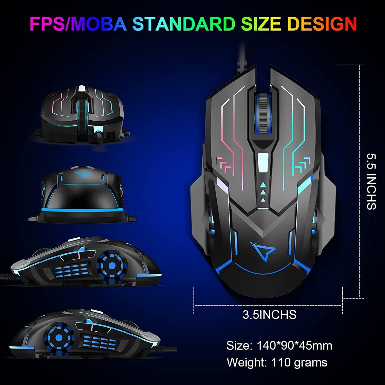 RGB USB Gaming Mouse, Wired with Chroma Backlight Mode, Adjustable High-Precision DPI Ergonomic Mice For PC, Computer, Laptop for Gamers