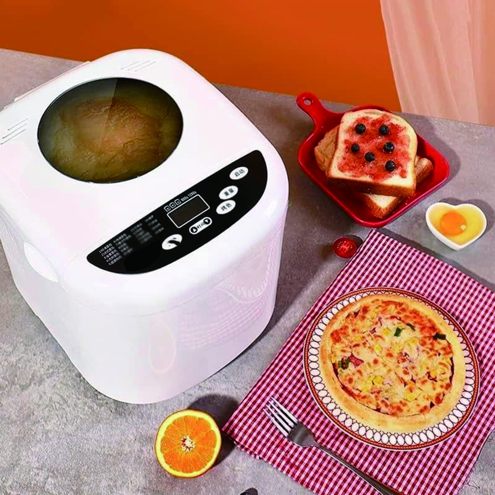 Máquina de pan 19 en 1, máquina para hornear tostadas para pasteles con sartén antiadherente, panel táctil LCD, 3 colores de pan, operación con un solo clic, extensión de nueces totalmente automática