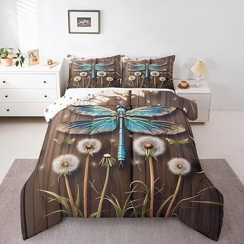 Erosebridal Kids Dragonfly Comforter Set Dandelion Vintage Bedding Set King,Natu