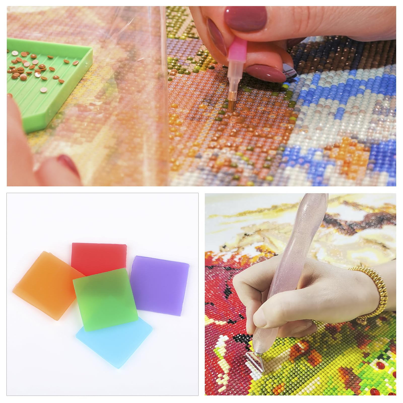 KAPSING Diamond Painting Lijm, 100 stuks diamantpainting-waxlijm, 2 x 2 cm diamond painting wax met opbergdoos, accessoires voor diamantschilderij
