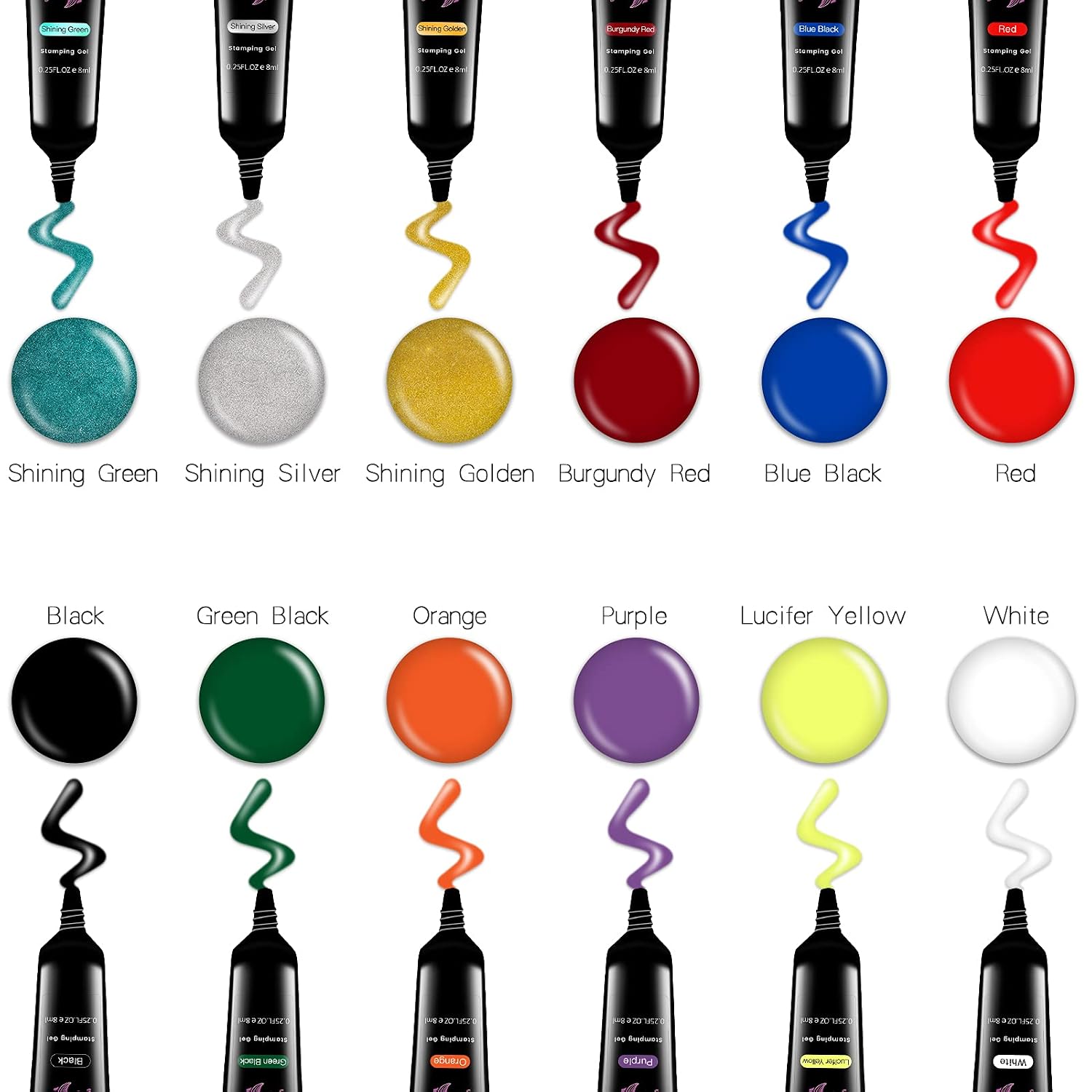 SEISSO Stamping Nail Polish Gels, 12 Colors Stamping Gels 0.25 Fl Oz Soak Off Printed Gel UV Stamp Nail Gel for Nail Stamp Plate Stamper DIY Nail Art Design