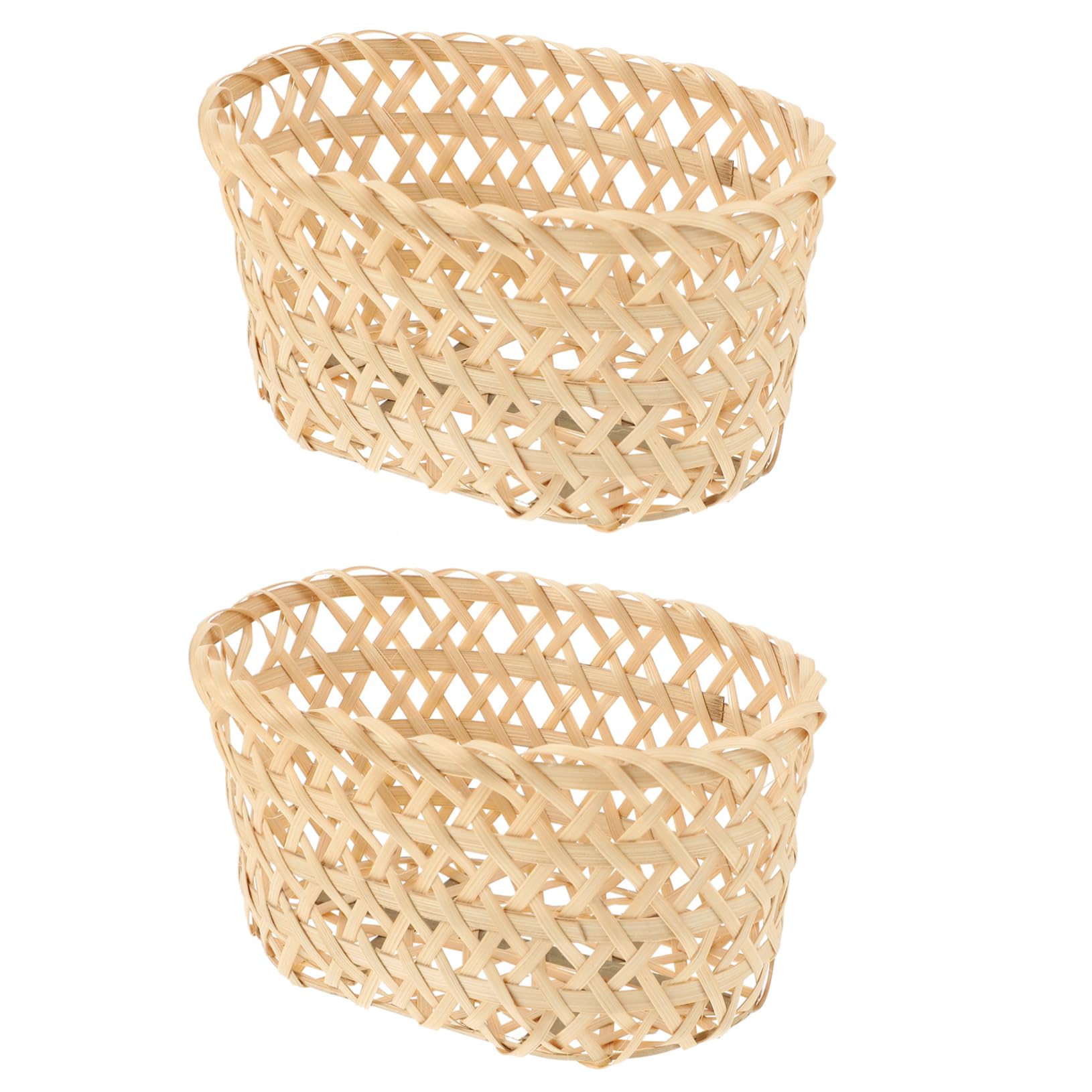 Garneck Elegant Bamboo Snack Baskets 2-piece Set Fruit Holder Woven Storage Baskets for Kitchen Home