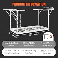 Vista 7 de VEVOR Overhead Garage Storage Rack, 3x6 Garage Ceiling Storage Racks, Heavy Duty Adjustable Cold Rolled Steel Racks for Garage Storage, White