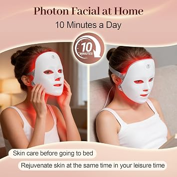 Led Face Mask,red light mask,Light Mask with Adjustable Modes,Daily Red Light Facial Rejuvenation,7-Colour Photon, Photon Facial Mask,Personal Facial Care Routine at Home