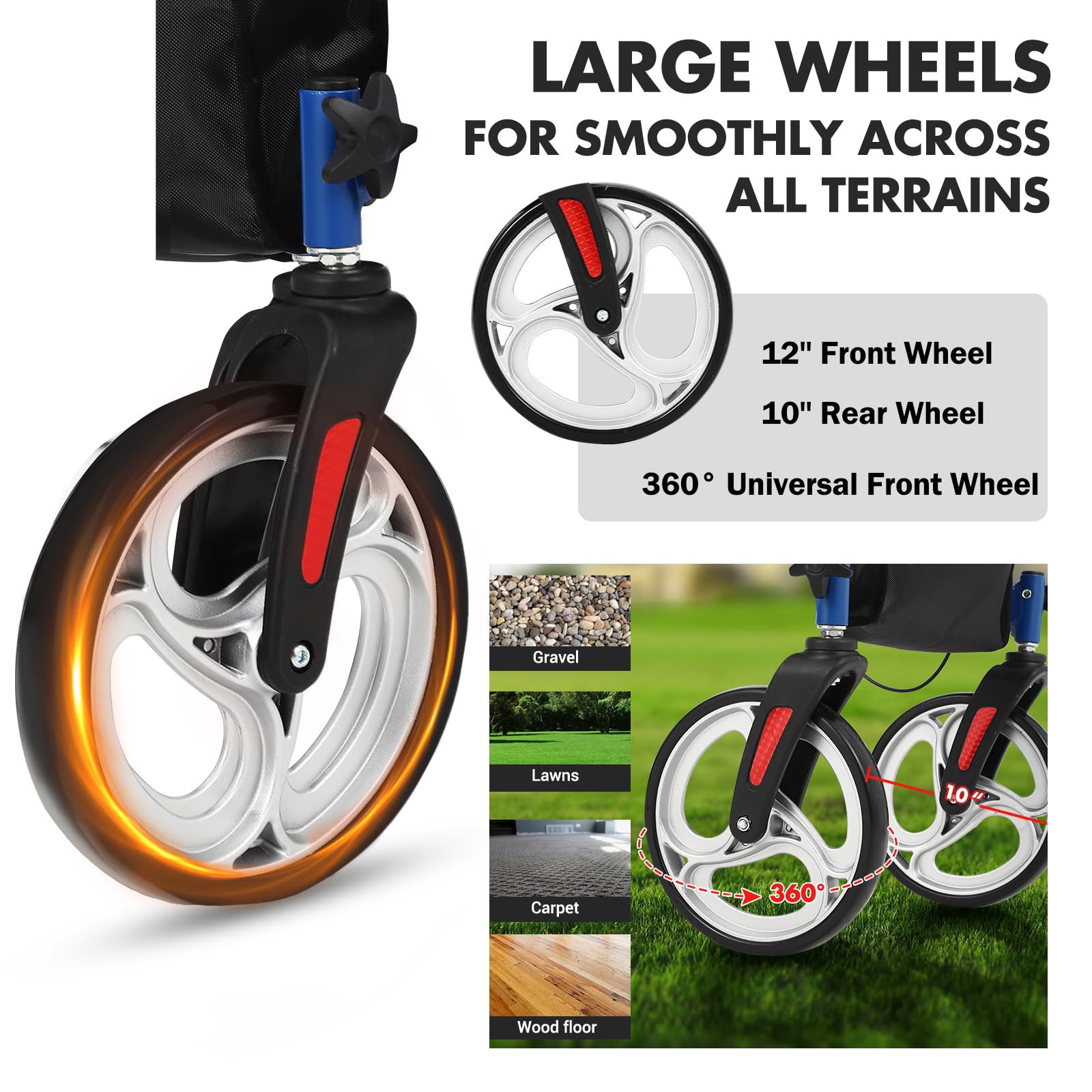 Rollator 2 in 1 Per Anziani – Alluminio Pieghevole Con Braccioli e Poggiapiedi, Seduta Schienale e Freni, Capacità 136kg All Terrain