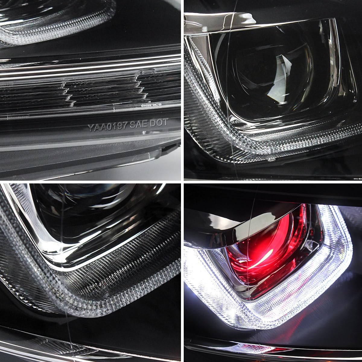 VLAND Projector LED Headlights Assembly for Golf 6 2010 2011 2012 2013 2014, with Sequential Turn Signal, Dual Beam Lens, Red Demon Eyes