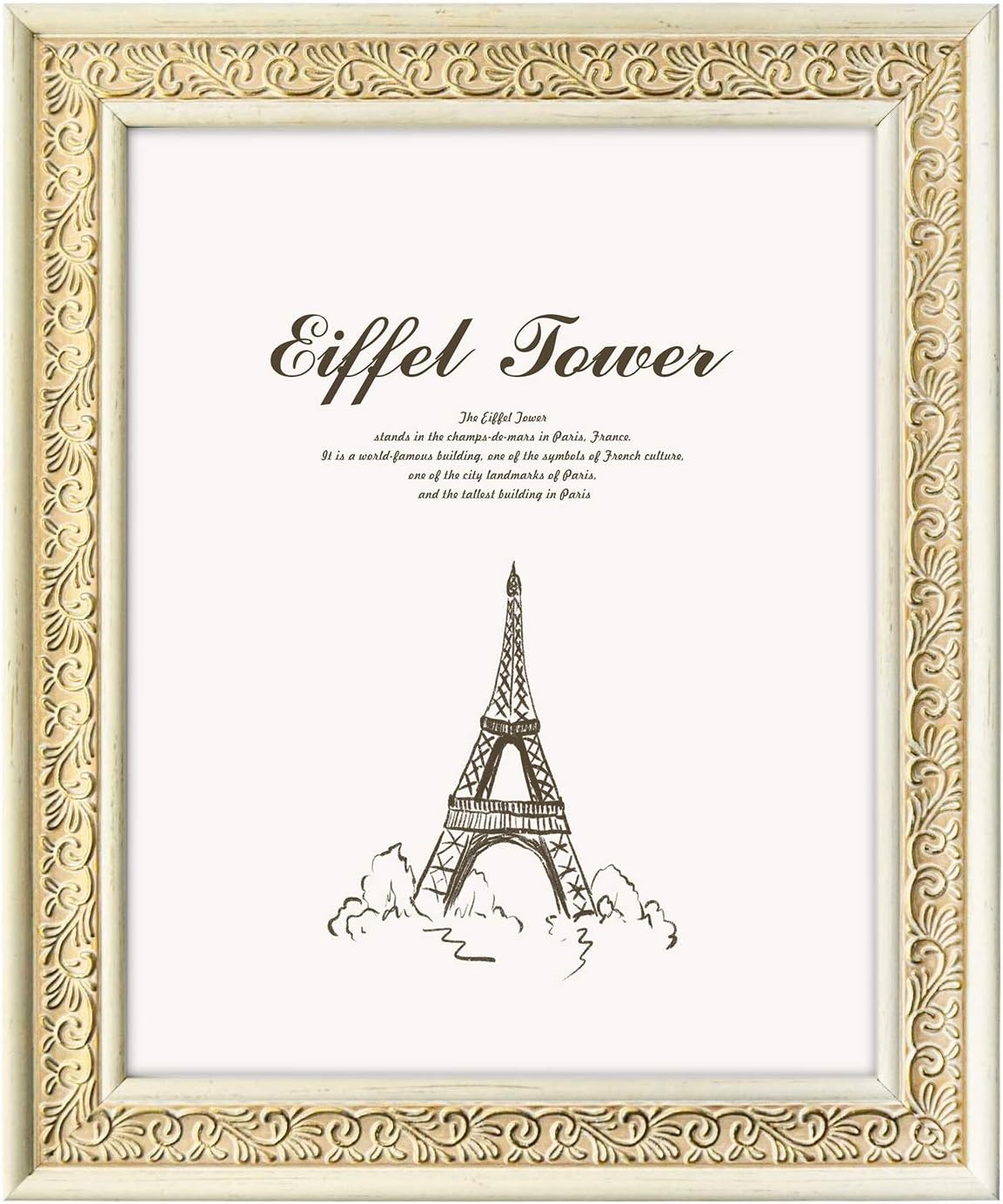 Golden State Art, 8x10 Ornate Cream Color Frame - Easel Stand, Sawtooth Hanger - Landscape, Portrait Display - Great for Postcards, Photographs