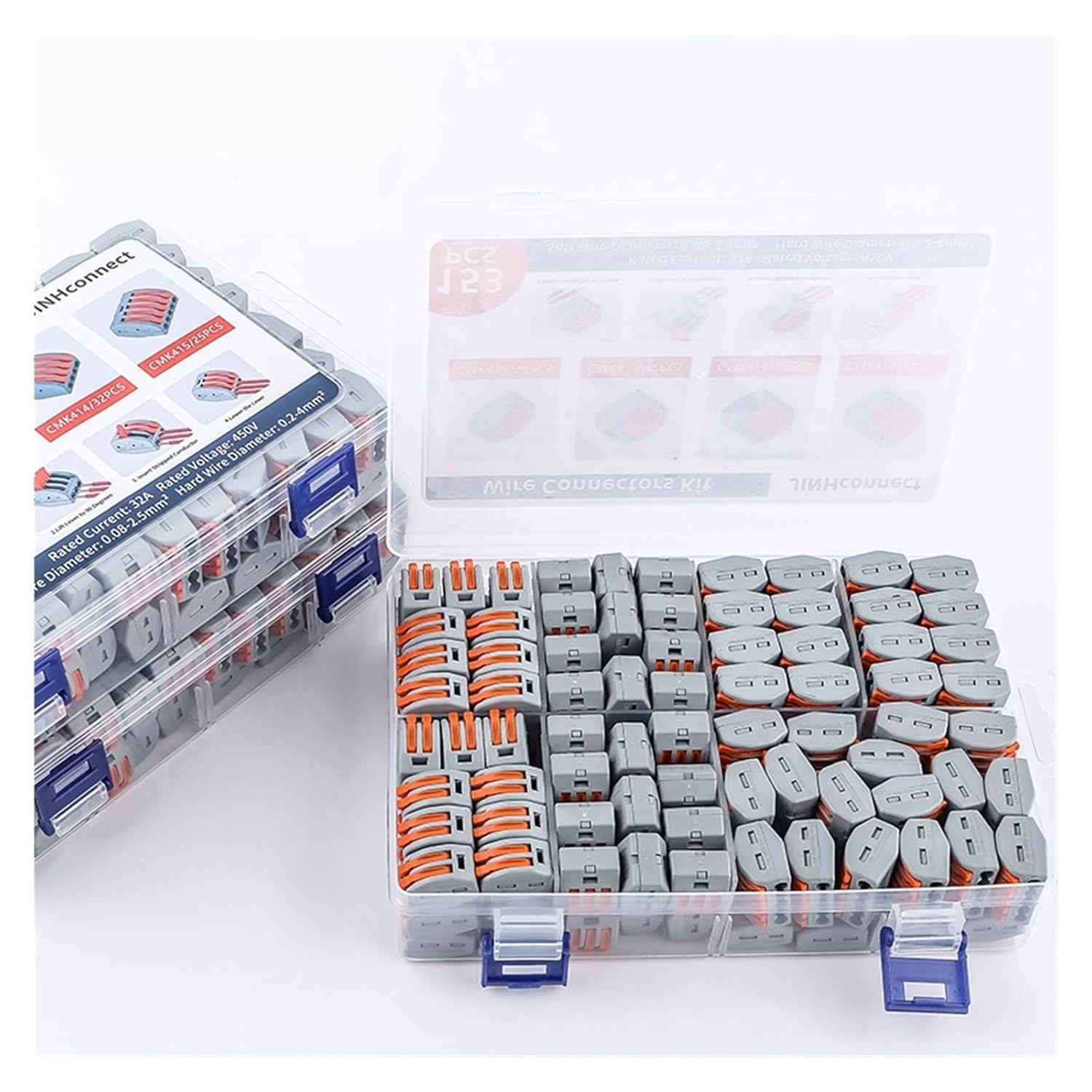 153Pcs CMK41 Lever Connector Nuts Assortment Pack Quick Splicing Electrical Terminal Blocks Standard Solid Flexible Wires