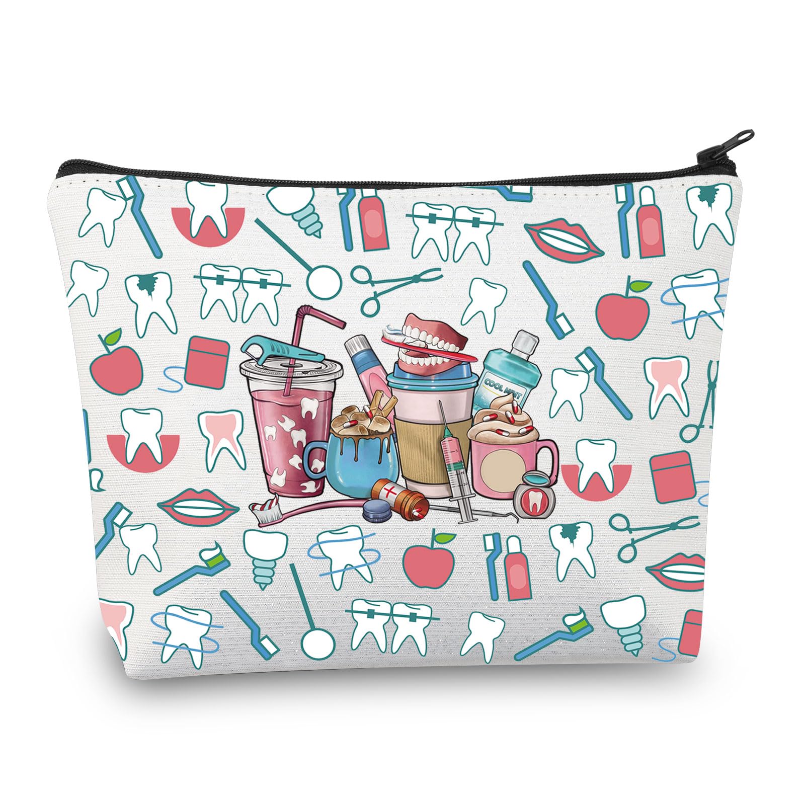 PLITI Dentist Makeup Bag for Dental Hygienist Gift Dental Assistant Gift Dentist Doctor Gift Dental Student Graduation Gift (Dentist Milky teaU)