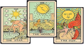 Tarot Cards Boho Wall Decor Set - Moon, Sun, Star Tarot Deck Wall Art - Vintage Tarot Cards - Bohemian Gift for Occult, Black Magic, Witchcraft, Astrology, Palmistry, Palm Reading Fan, Fortune Teller
