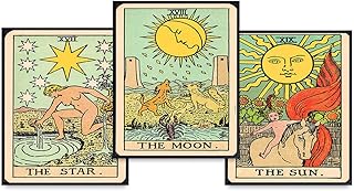 Tarot Cards Boho Wall Decor Set - Moon, Sun, Star Tarot Deck Wall Art - Vintage Tarot Cards - Bohemian Gift for Occult, Black Magic, Witchcraft, Astrology, Palmistry, Palm Reading Fan, Fortune Teller
