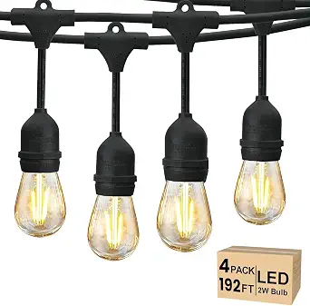Svater 192 FT Outdoor String Lights, 2W S14 LED, Commercial Grade, Waterproof