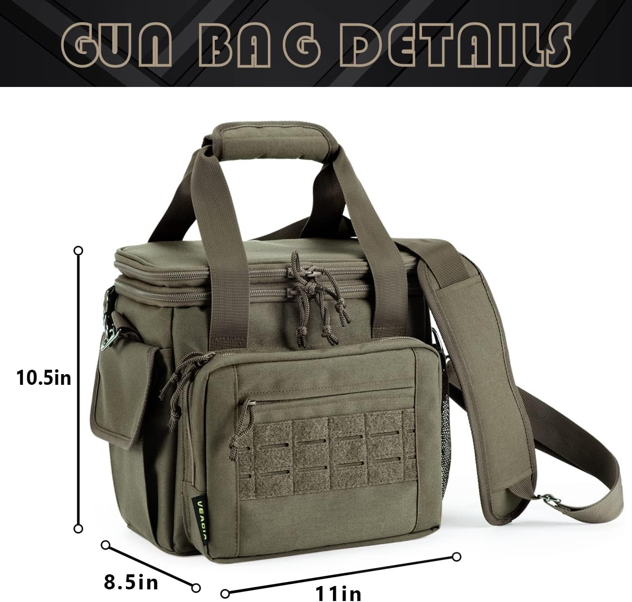 VEAGIA Range Bag,Pistol Case,Soft Gun Case Range Bags For Handguns And Ammo Safe Lockable Double Layer Explosion Proof Zipper That Multi Pistol Carrying Bags (ArmyGreen 1.0)