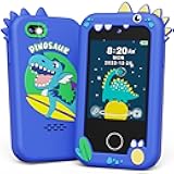 KOKODI Kids Smart Phone Toys, Touchscreen HD Dual Camera Cell Phone for Kids, Birthday Gifts Dinosaur Toddler Play Phone for Boys 3-10, Travel Learning Toy with 8GB SD Card(Navy Blue)
