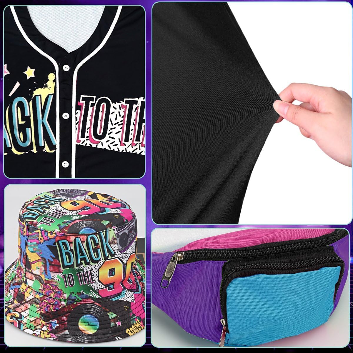 80s 90s Outfit for Women Baseball Jersey Shirt Shorts Fanny Pack Retro Party Costume Repper Accessories