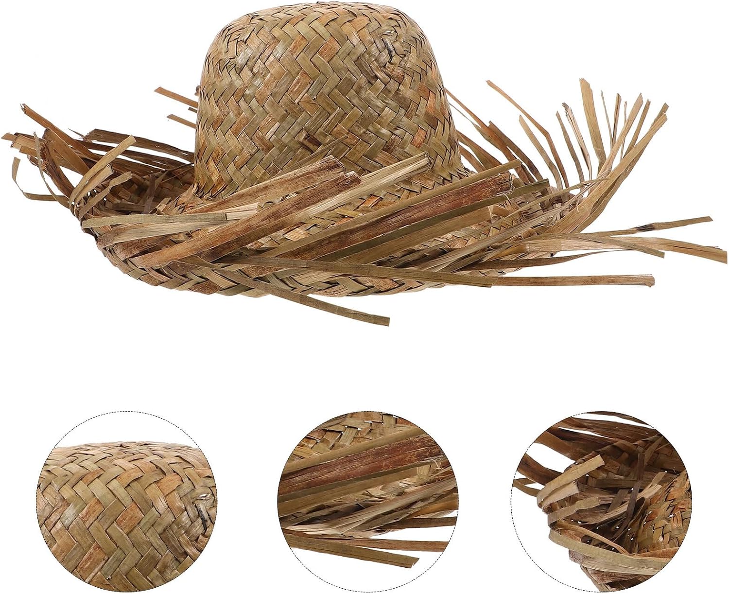 3 Piece Straw Woven Sun Hats for Women Men Beach Decor Khaki