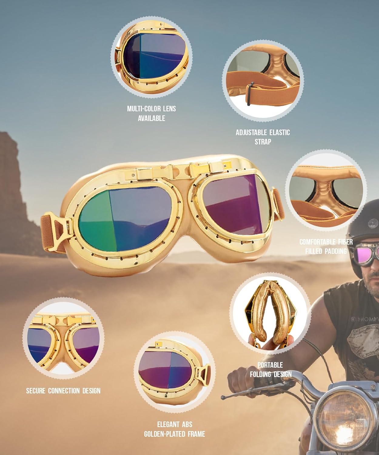 CRG Sports Motorcycle Goggle Vintage Aviator Pilot Style Motorcycle Cruiser Scooter Goggle for Man,Women, Adult image 4 of 7 B0793CF5T4