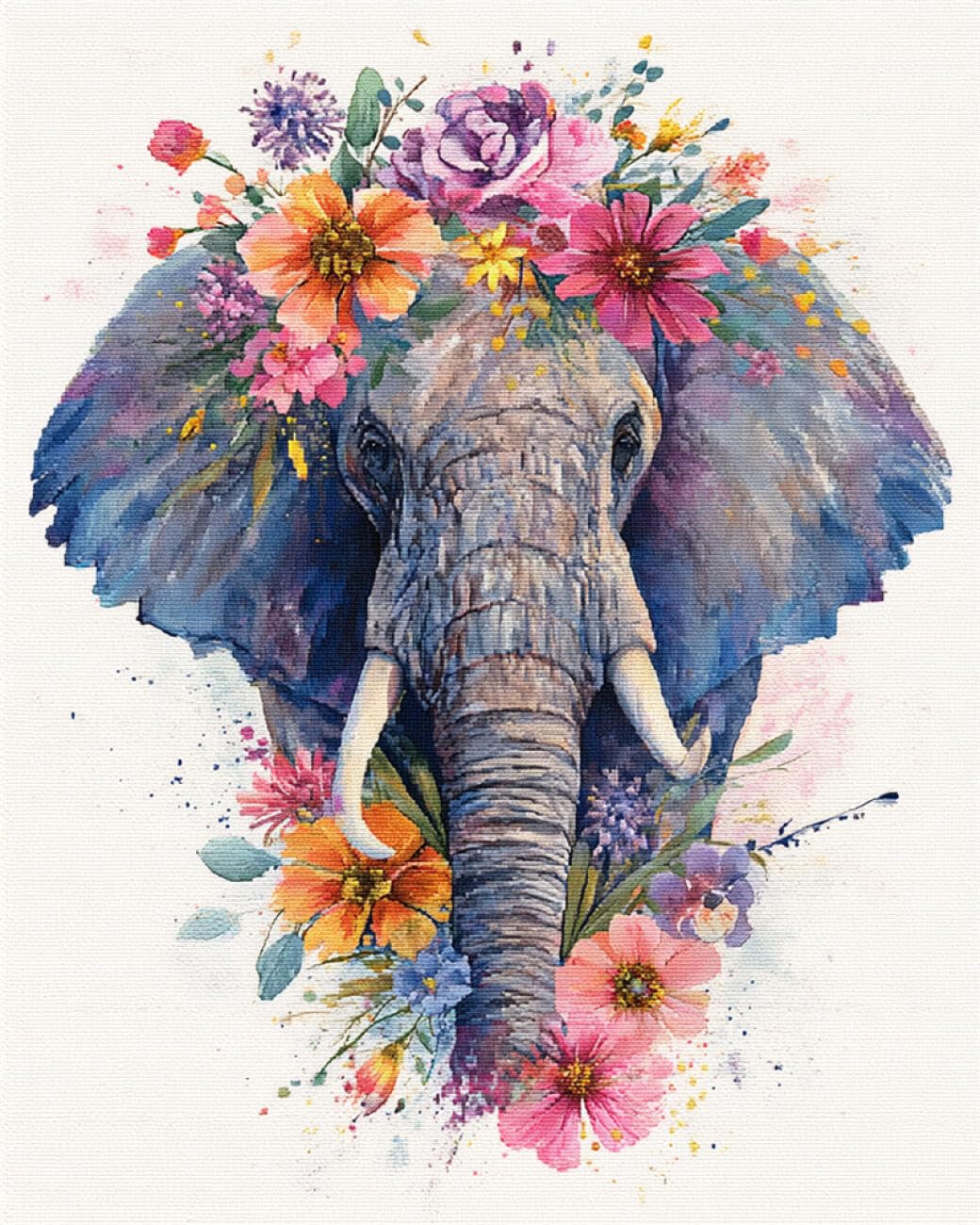 AxiangziK 11CT Fai Da Te Fatto A Mano Cucito Kit Animali Elefanti Colorati Kit Schemi Punto Croce Set Ricamo Stampato, Artigianato Ricamo Arte Per Arredamento Casa 80x100cm