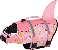 Vista 25 de Dogcheer Chaleco salvavidas para perros con tiburón, chaleco salvavidas ajustable para nadar en lancha con flotabilidad superior y asa de rescate
