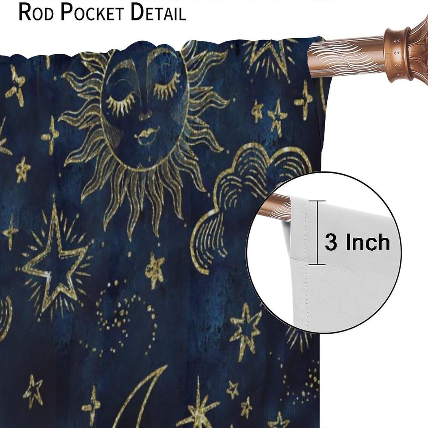 Sun and Moon Blackout Curtains Bohemian Hippie Art Theme Indian Boho Outer Space Cosmos Sun Moon Stars Print Pattern Window Drapes for Living Room Office 2 Panels 42"X 45"