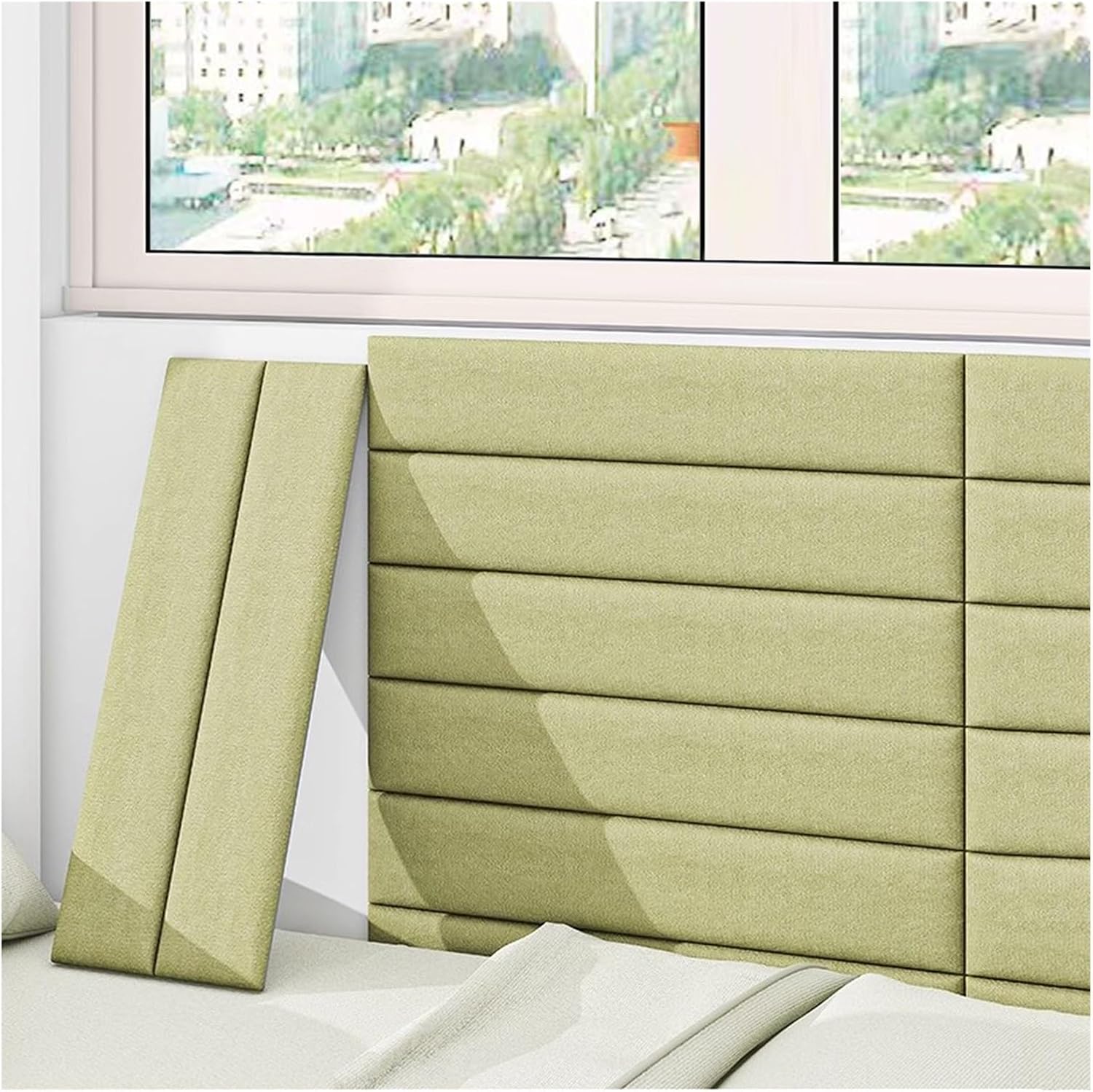 Anti-Collision Wall Padding for Kids 3D Upholstered Wall Panels Peel and Stick Headboard Tatami Wall Stickers for Bedrooms Children's Room(Winter White,4pcs)