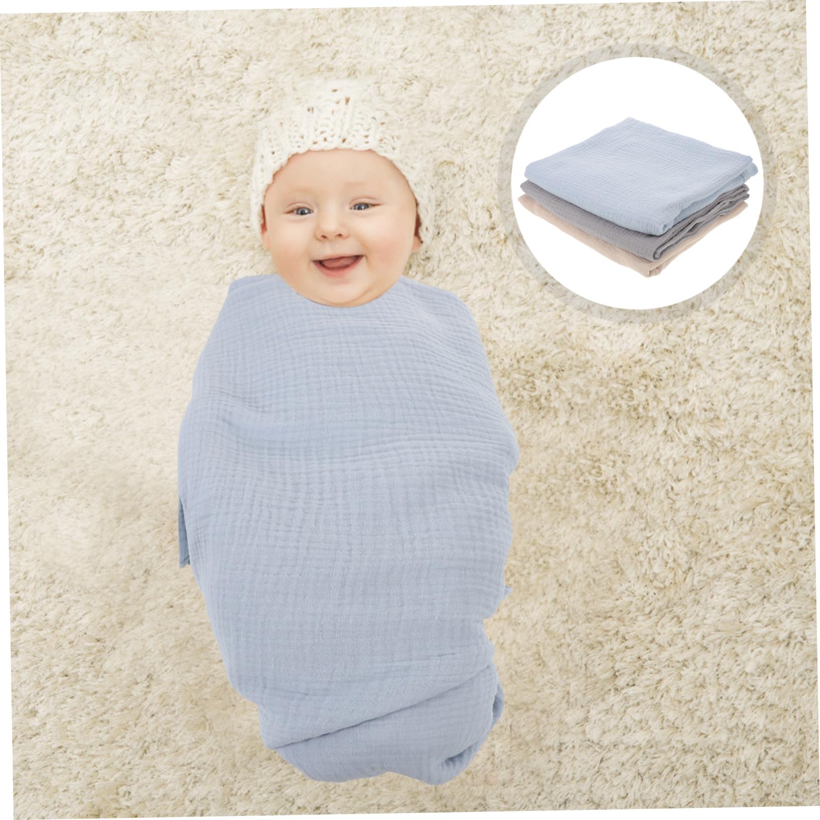 Beaupretty 3 Piezas Manta de Gasa para Recién Nacido Muselina Transpirable para Envolver Niña Mantas para Cuna Unisex Suaves y Seguras para Dormir y Baño