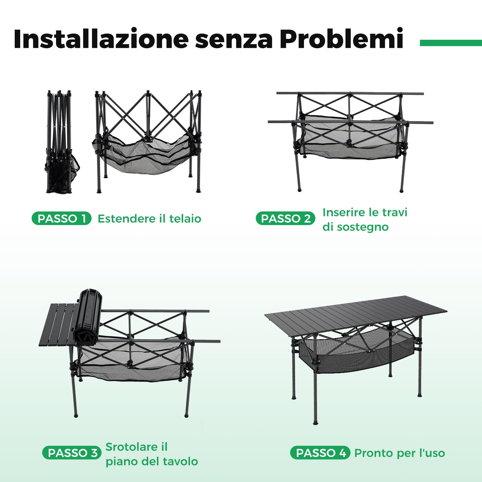 COSTWAY Tavolo da Campeggio Pieghevole in Alluminio, Portatile con Cestello in Rete e Borsa, Portata 100kg per Giardino Spiaggia Pesca (Nero)