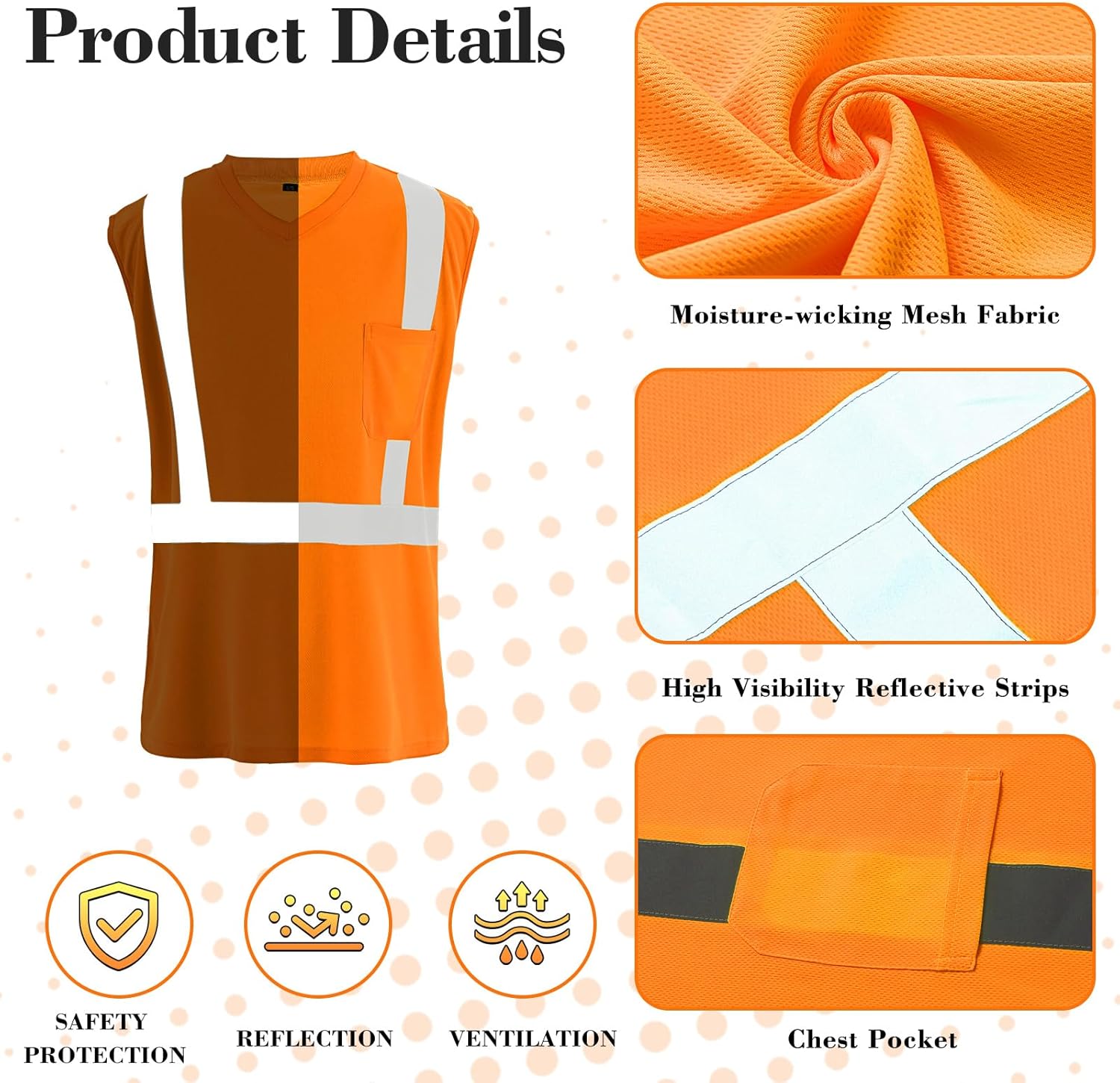 Amylove 4 Pcs Hi Vis Sleeveless Reflective Shirt for Men Class 2 Construction Work Shirts with Pockets for Men Women