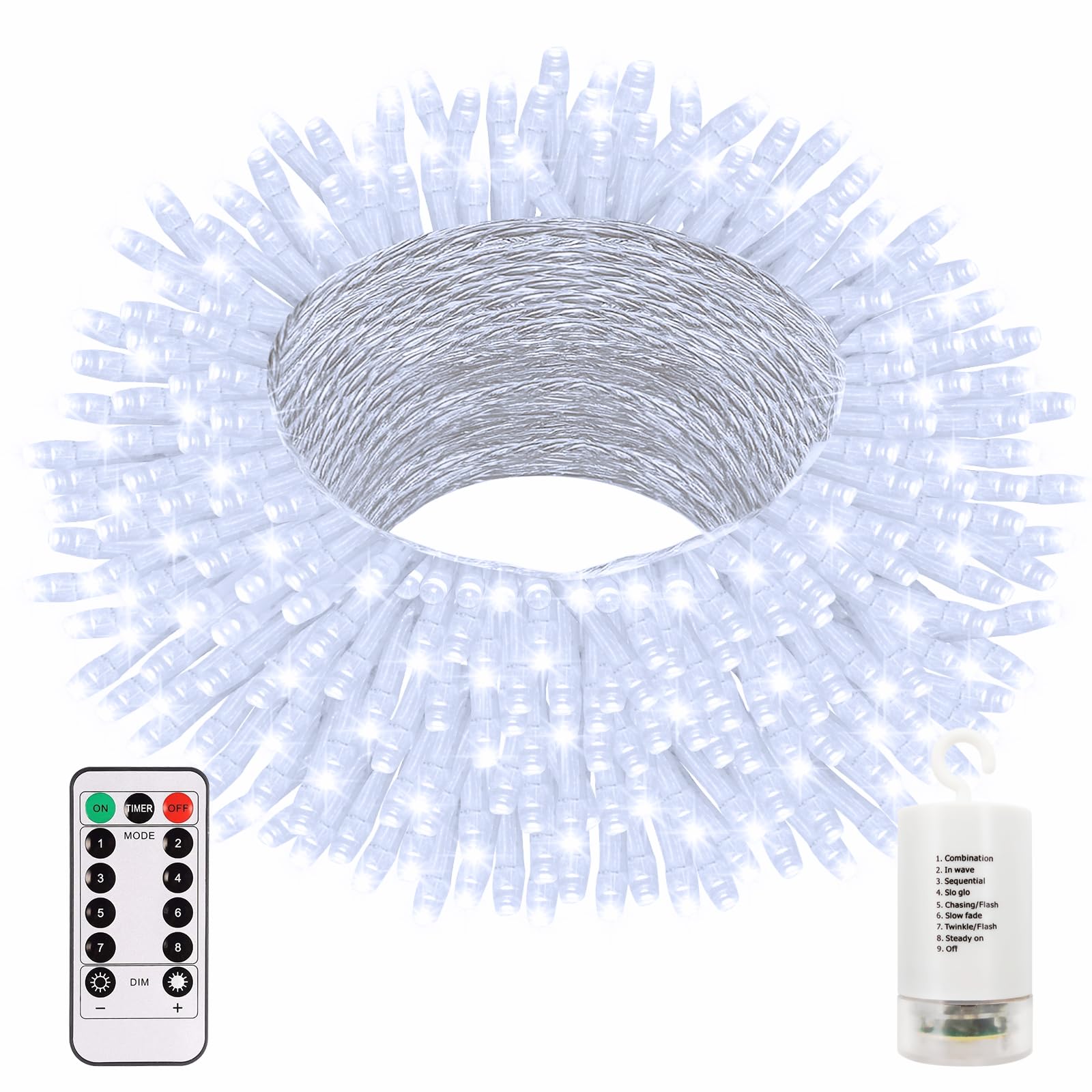 echosari 20M Battery Operated String Lights with Remote, 200 LED String Lights Timer Waterproof Fairy Lights for Outdoor Home Garden Party Christmas Trees Bedroom Decor(Cool White)