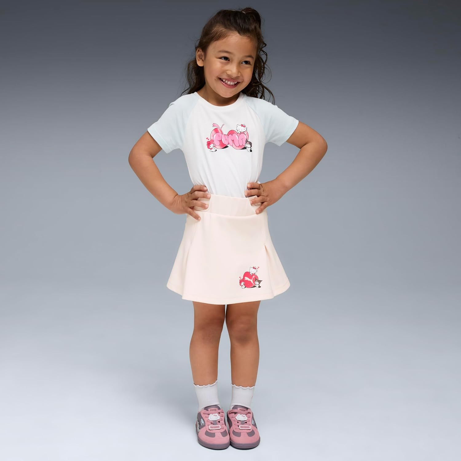 PUMA Kids Girls X Hello Kitty Graphic Crew Neck Short Sleeve Casual Tops Casual