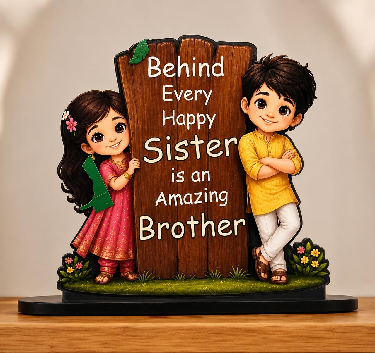 Shubhspace Behind Every Happy Sister is an Amazing Brother MDF Wooden Table Top Stand | Raksha Bandhan Gift for Sister & Brother | HD UV Printed Desk Decor | Home Decoration-image-38
