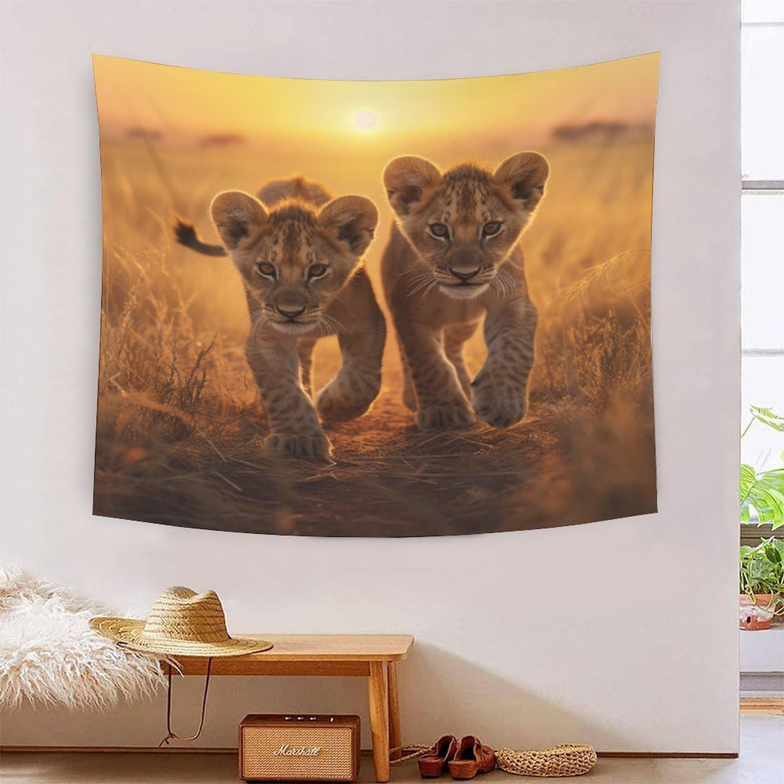 kaiyun Sunrise Tapestry Lion Cubs Tapestries 3D Wall Hanging Home Decorations for Room 70cmx100cm