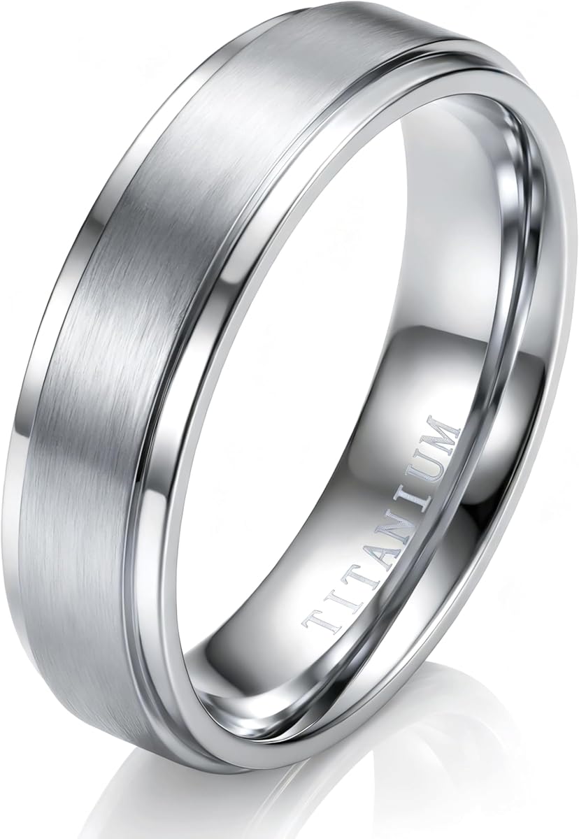 Jstyle Mens Titanium Wedding Band, Comfort Fit Mens Wedding Rings 6mm 8mm | Silver/Gold/Black Rings for Men, Non Tarnish Wedding Bands Ring, Titanium Promise Engagement Ring for Couples, Size 6-14
