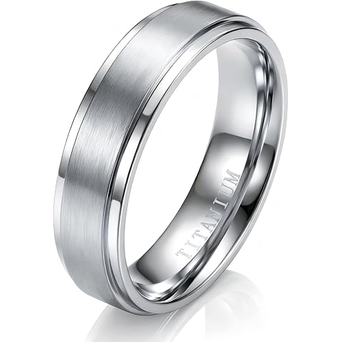 Jstyle Titanium Wedding Band Ring for Men and Women 6mm 8mm Comfort Fit, Matte Brushed Finish Polished Edge, Black Silver 18K Gold Plated Engagement Promise Anniversary Ring Size 6-14