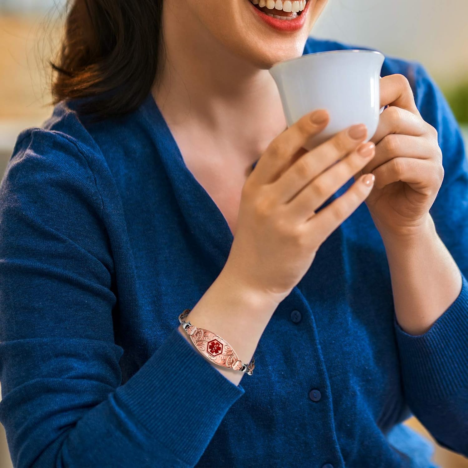 Miniatura 3 de Divoti Pulseras de alerta médica grabadas personalizadas para mujer, pulsera médica de acero inoxidable, pulsera de identificación médica con