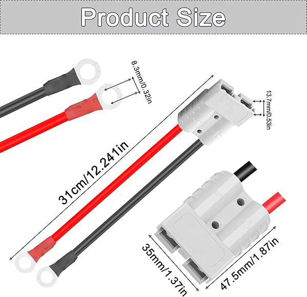 Editbar 2 Stück Batterieanschluss 50A 600V Stecker mit 10AWG O-Ring-Batterieanschlusskabel Kabel Ladestecker 30cm,Anderson Gabelstapler Ladegerät Anschluss,Geeignet für Wohnwagen,Boote,Gabelstapler - 3