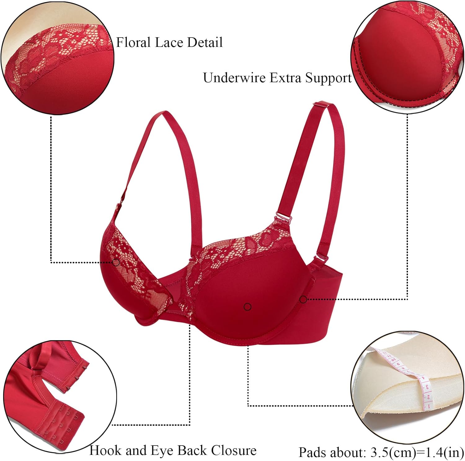 YANDW Pushup Bras for Women Thick Padded add 2 Cups Push Up T Shirt Bombshell Bra for Small Breasts Plunge - Image 5