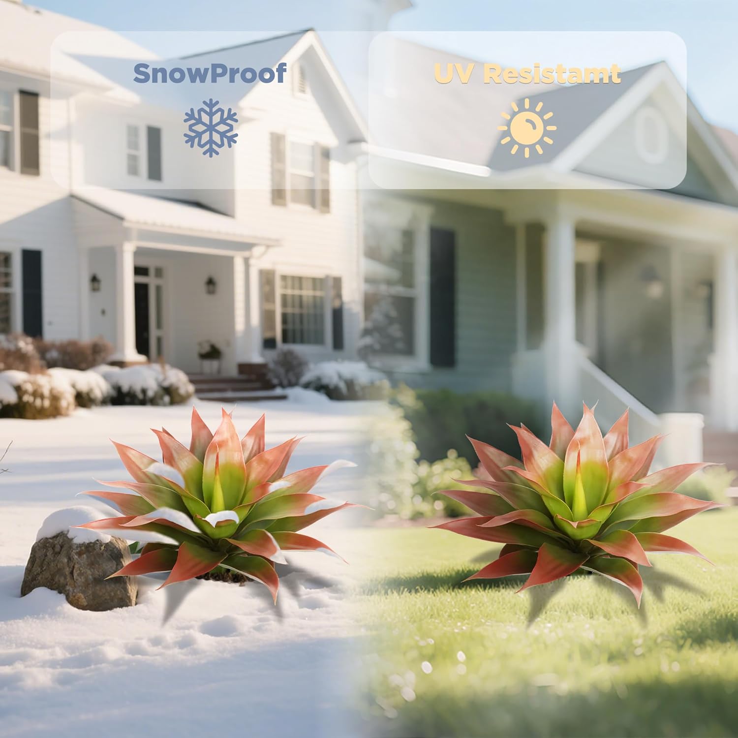 24 Inch Red Artificial Agave Plant with Ground Stake, Realistic Faux Succulents for Home Decor, UV-Resistant Fake Agave Plant for Indoor Outdoor Planters, Porch, Patio, Balcony, Poolside, 2 Pack - Image 4