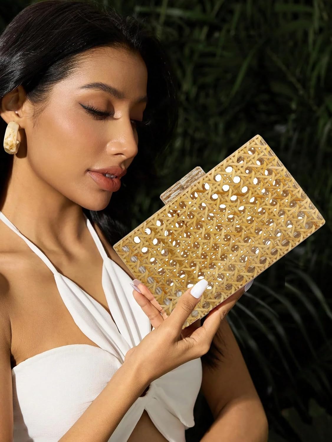 RomanticDesign Women Acrylic Handbag Rattan Woven Pattern Square Box Crossbody Handbag Shoulder Bag Chain Purse - Image 2