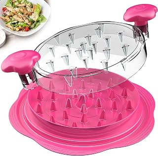 Chicken Shredder Large Chicken Breast Shredder Tool Twist with Brush&Fork, Visible Meat Shredder Machine, Anti-Slip Strip, Ergonomic Handle, BPA Free, Pork Beef Chicken(Hot Pink)