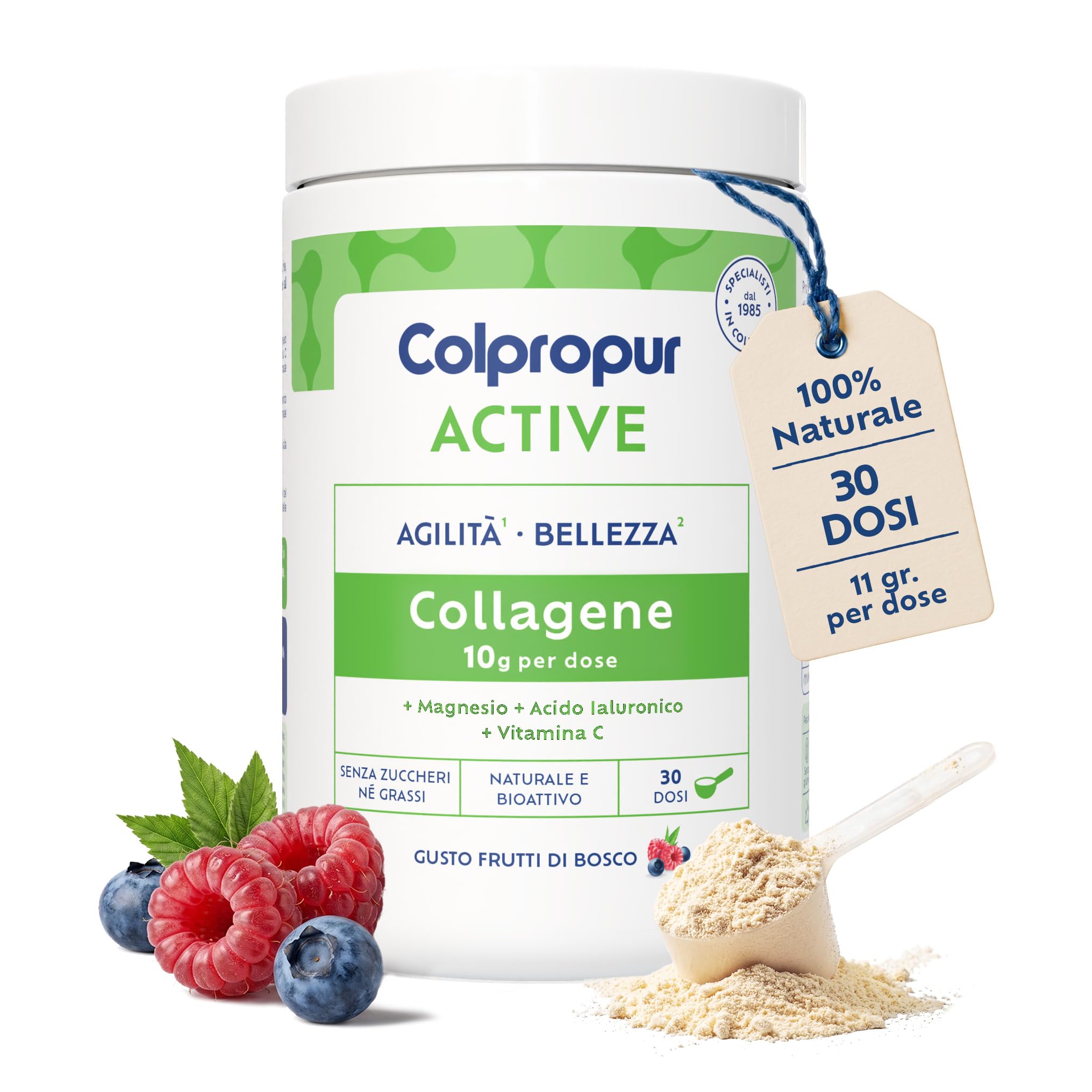 Colpropur Active Gusto Frutti di Bosco – Collagene Idrolizzato in Polvere da Bere - Peptidi di Collagene, Integratore per Ossa, Muscoli e Articolazioni – 330g